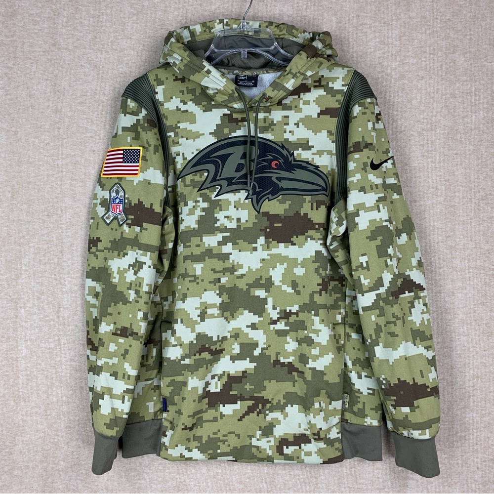 Baltimore Ravens Nike ON-FIELD Salute To Service Camo 2021 Pullover Hoodie Small